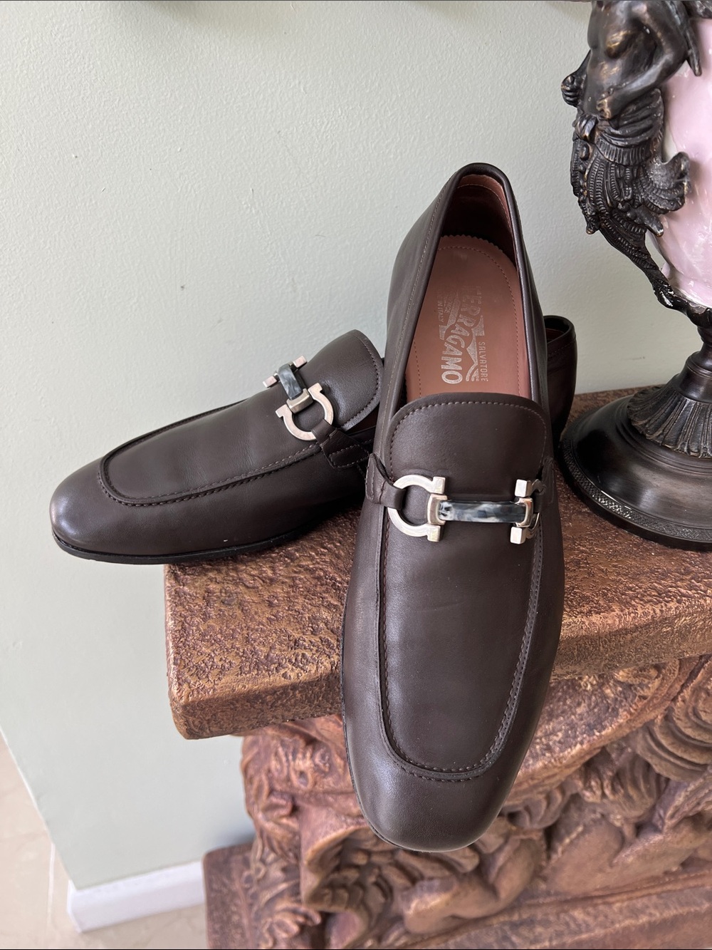 Salvatore Ferragamo Dark Brown Leather Bit Slip-On Loafers